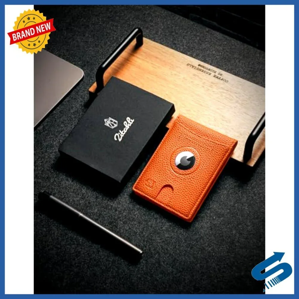 Slim RFID Leather Wallet with AirTag Holder & Money Clip